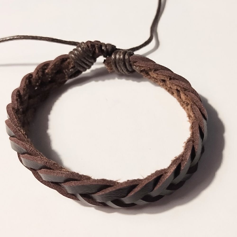 Men's bracelet leather braided brown new d56
